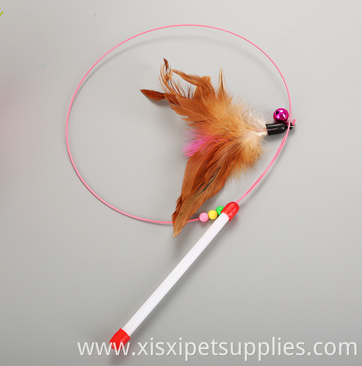 Wholesale Catfish Fishing Supplies Teaser Stick Wand Cat Toys Stainless Steel with Feather Mouse for Cats Interactive Toys 10pcs